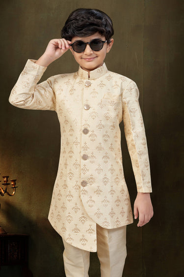 Beige Festive Wear Art Silk Readymade Indo Western For Boys