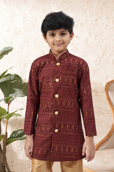 Art Silk Fabric Maroon Boys Readymade Indo Western For Festive Wear