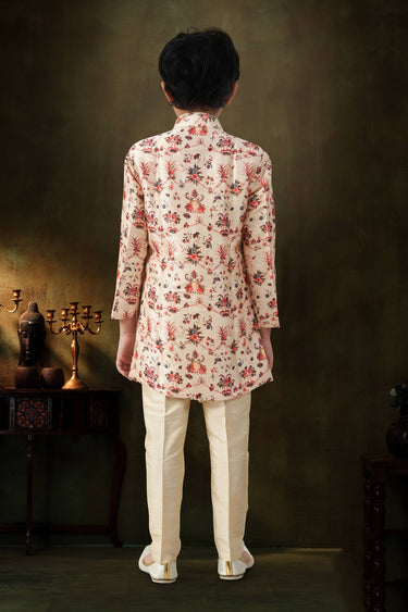 Jacquard Fabric Cream Boys Readymade Indo Western For Festive Wear