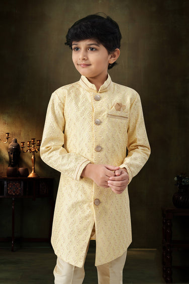 Art Silk Yellow Festive Wear Readymade Indo Western For Boys