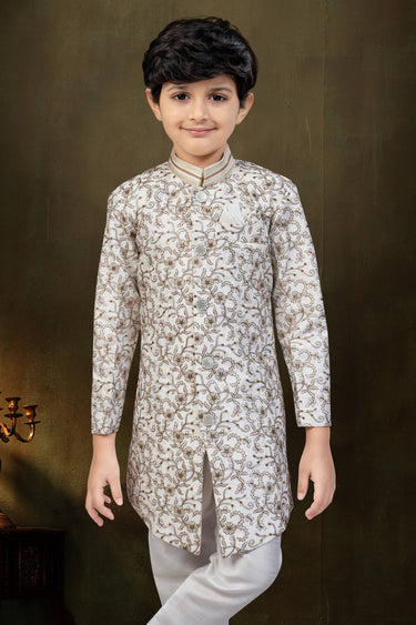 Off White Art Silk Readymade Indo Western For Boys