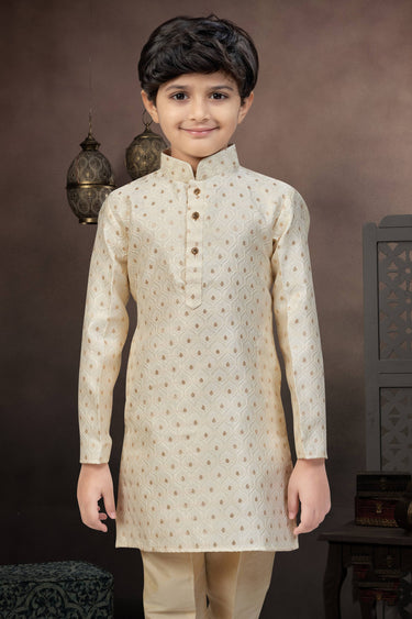 Beige Sangeet Wear Jacquard Wedding Wear Readymade Kurta Pyjama For Boys
