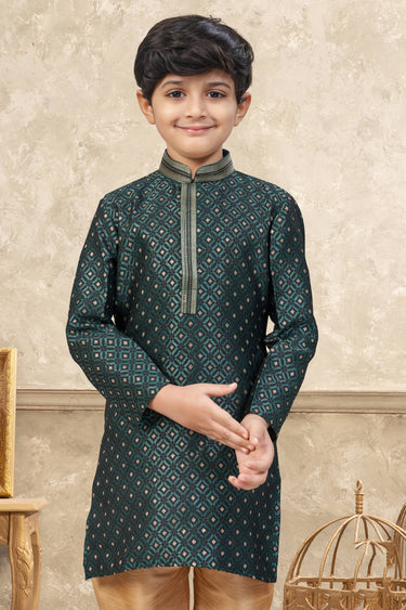 Dark Green Sangeet Wear Jacquard Fabric Readymade Kurta Pyjama For Boys