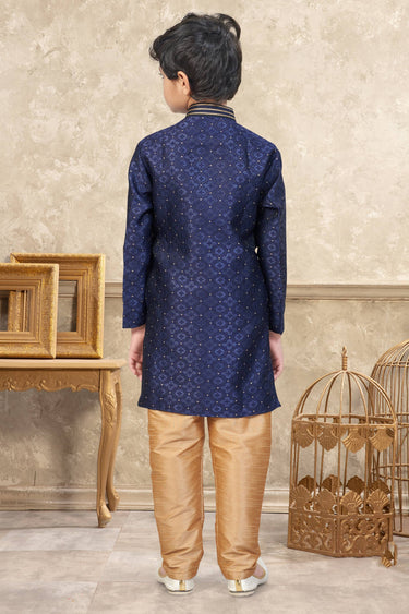Navy Blue Sangeet Wear Jacquard Fabric Readymade Kurta Pyjama For Boys