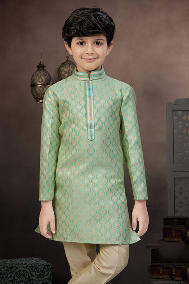 Green Sangeet Wear Jacquard Fabric Readymade Kurta Pyjama For Boys