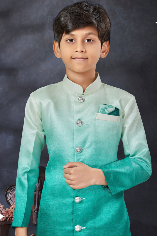 Teal Color Traditional Wear Readymade Indo Western For Boys