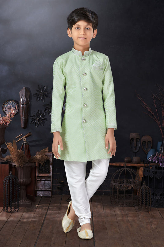 Occasion Wear Readymade Indo Western For Boys In Sea Green Color