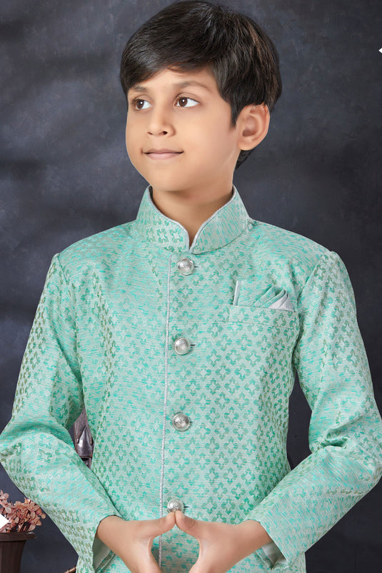 Sea Green Color Occasion Wear Readymade Boys Indo Western