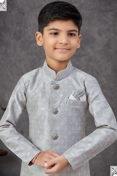 Jacquard Fabric Grey Color Traditional Wear Boys Readymade Indo Western