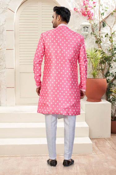 Banarasi Silk Fabric Off White Wedding Wear Readymade Indo Western For Men