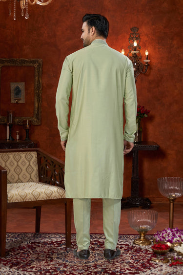 Sea Green Wedding Wear Art Silk Fabric Readymade Kurta Pyjama For Men
