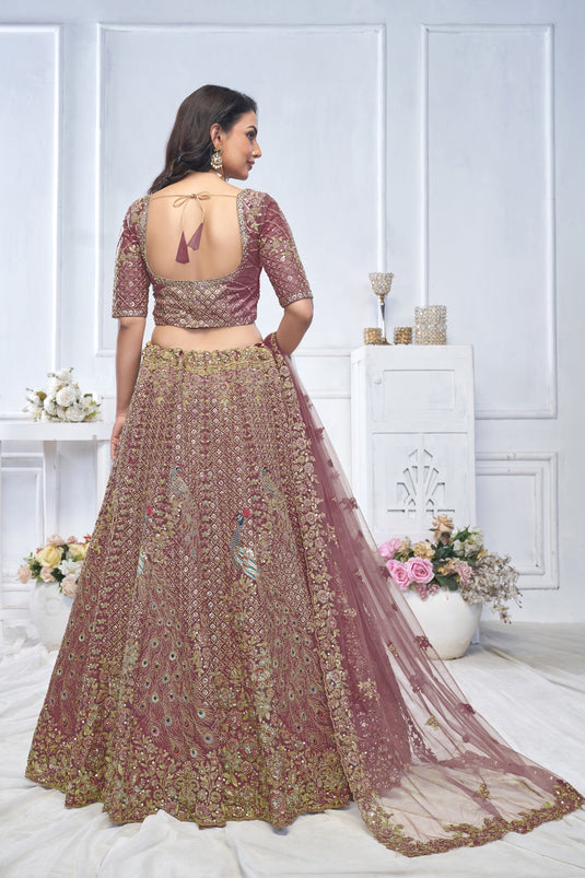 Alluring Net Dark Purple Wedding Lehenga Choli