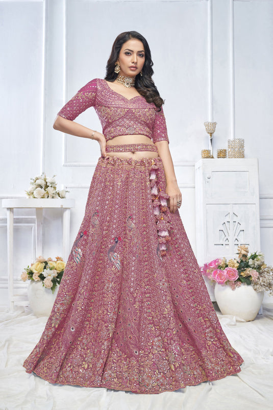 Captivating Net Pink Wedding Lehenga Choli