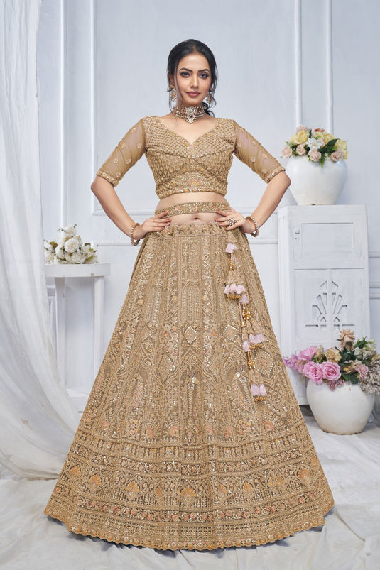 Fetching Net Brown Wedding Lehenga Choli