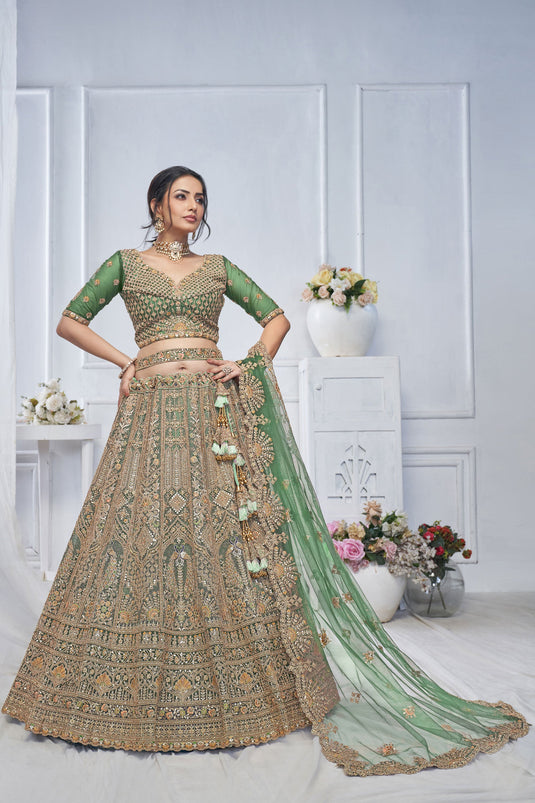 Gorgeous Net Green Wedding Lehenga Choli