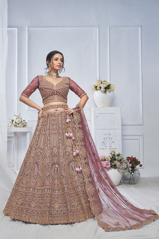 Striking Net Pink Wedding Lehenga Choli