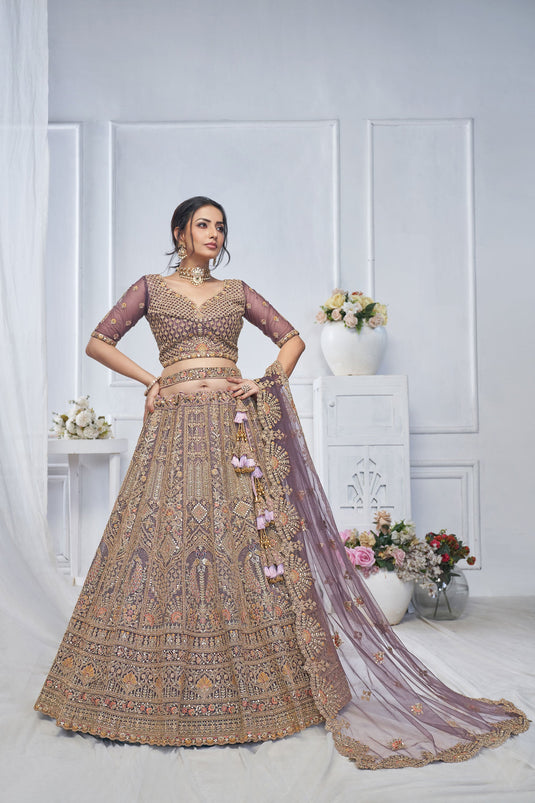 Stunning Net Purple Wedding Lehenga Choli