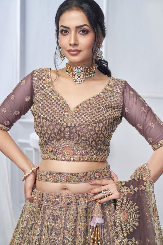 Stunning Net Purple Wedding Lehenga Choli