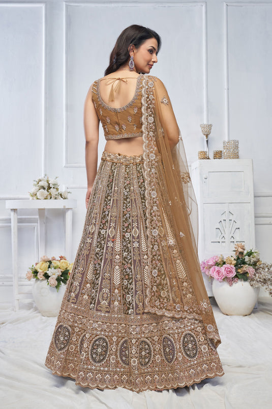 Lovely Net Brown Wedding Lehenga Choli