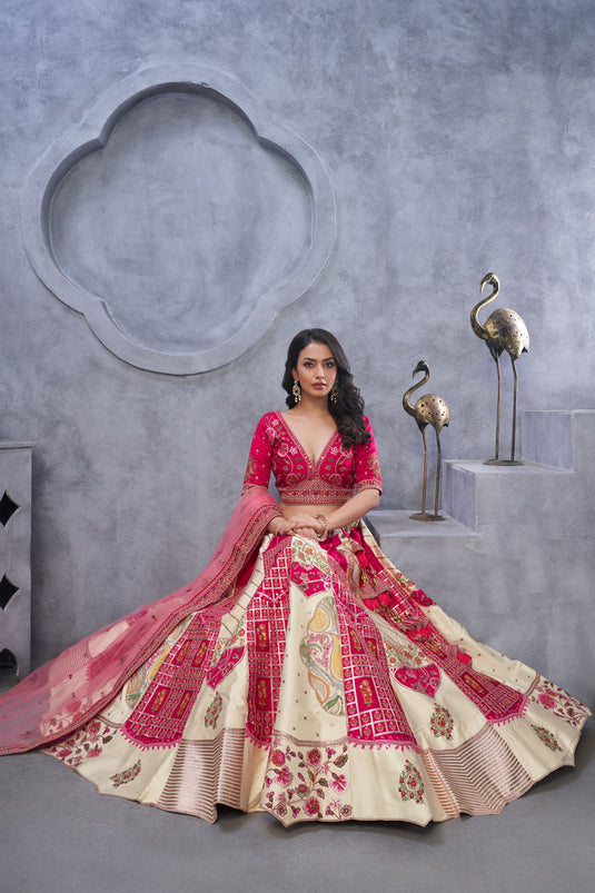 Splendiferous Organza Silk Beige Wedding Lehenga Choli