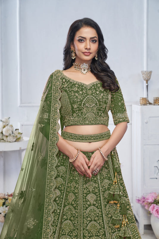 Fascinate Net Green Wedding Lehenga Choli