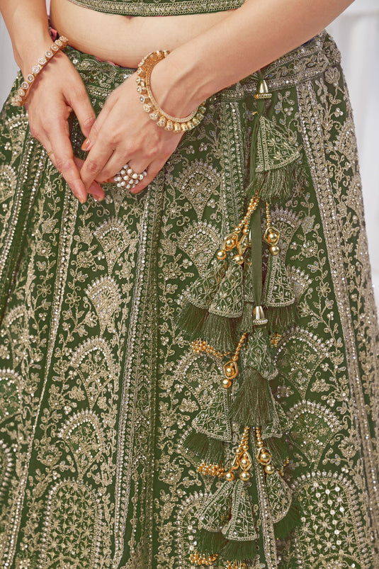 Fascinate Net Green Wedding Lehenga Choli