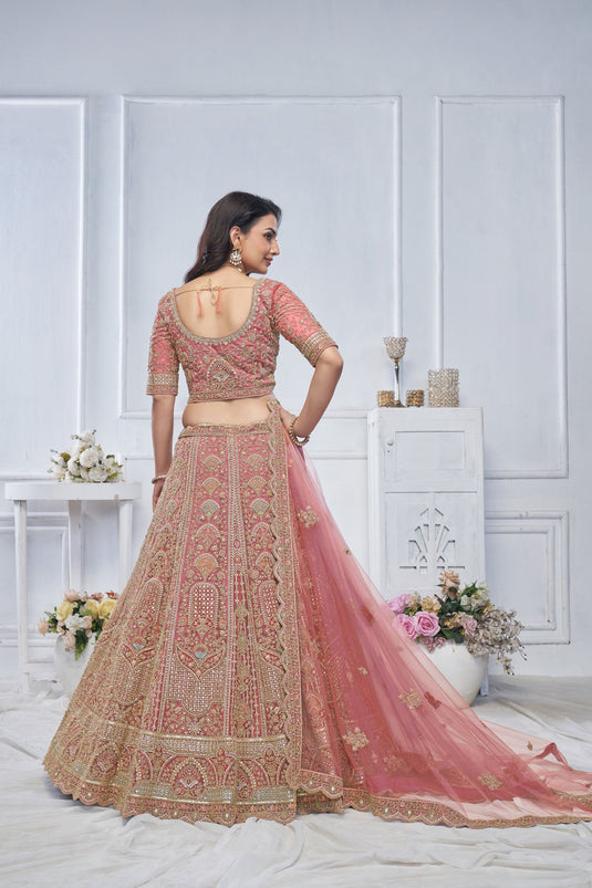 Glamorous Net Pink Wedding Lehenga Choli