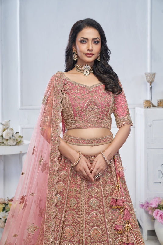 Glamorous Net Pink Wedding Lehenga Choli