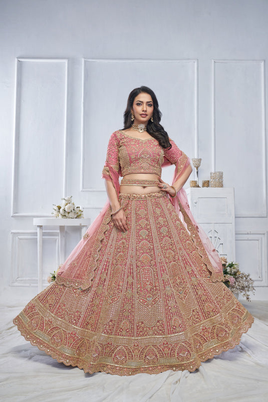 Glamorous Net Pink Wedding Lehenga Choli