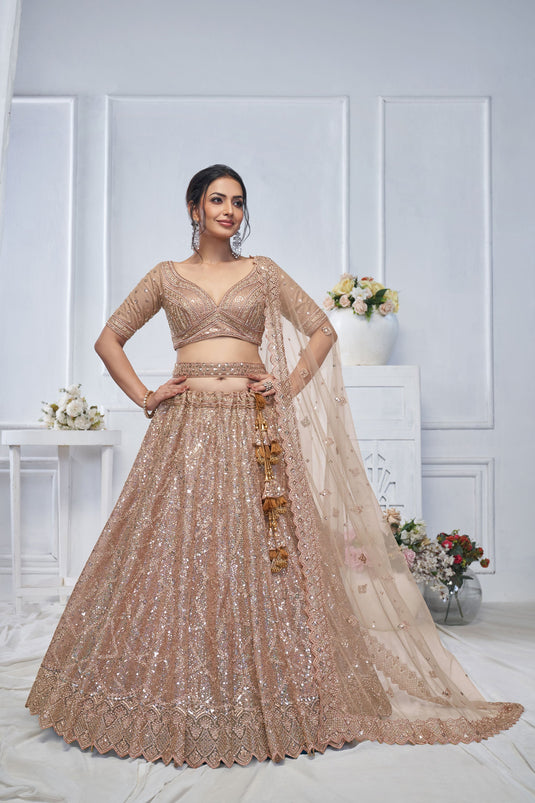 Graceful Net Brown Wedding Lehenga Choli