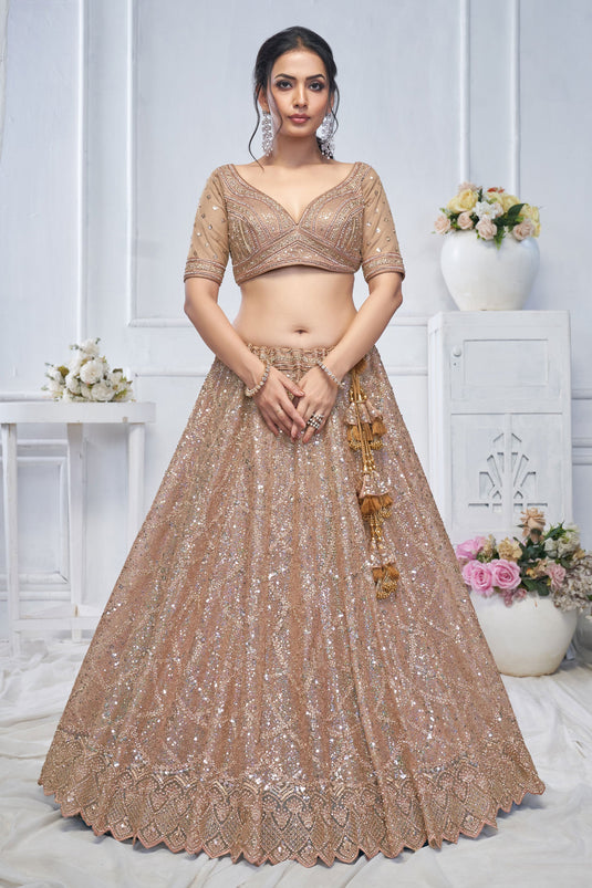 Graceful Net Brown Wedding Lehenga Choli