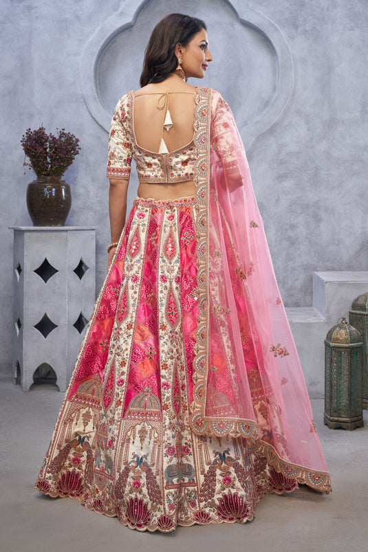 Alluring Organza Silk Beige Wedding Lehenga Choli