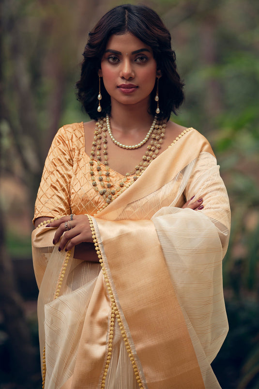 Sophisticated Peach Color Organza Saree