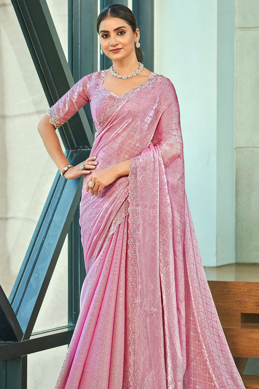 Pink Art Silk Simple Plain Saree