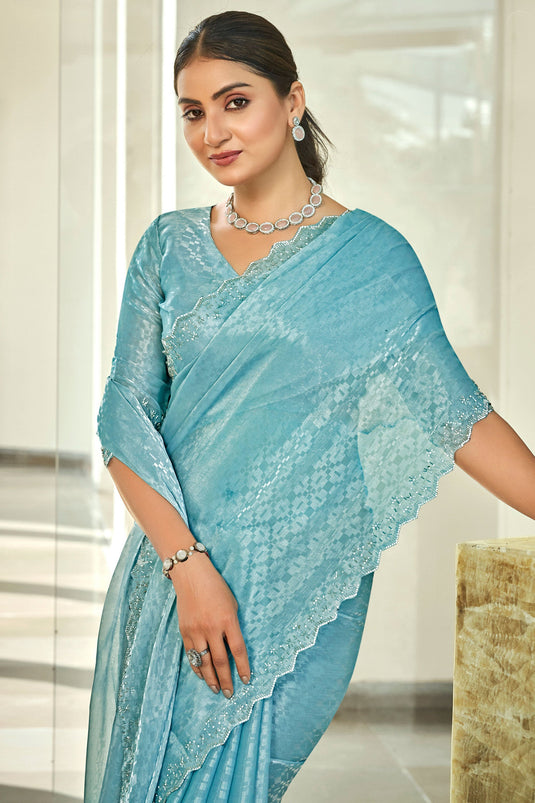 Charming Sky Blue Art Silk Saree