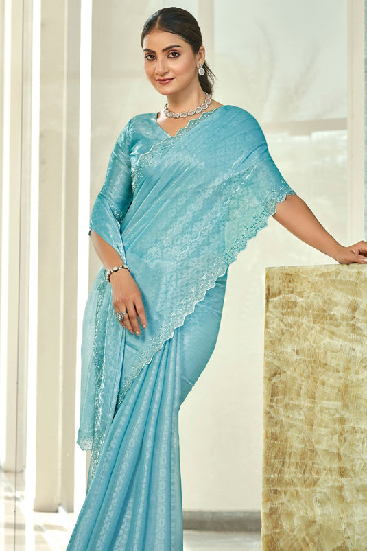 Charming Sky Blue Art Silk Saree