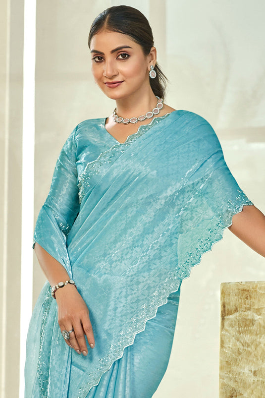 Charming Sky Blue Art Silk Saree