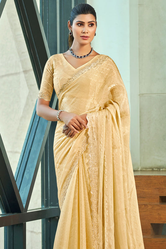 Lovely Beige Art Silk Festive Saree