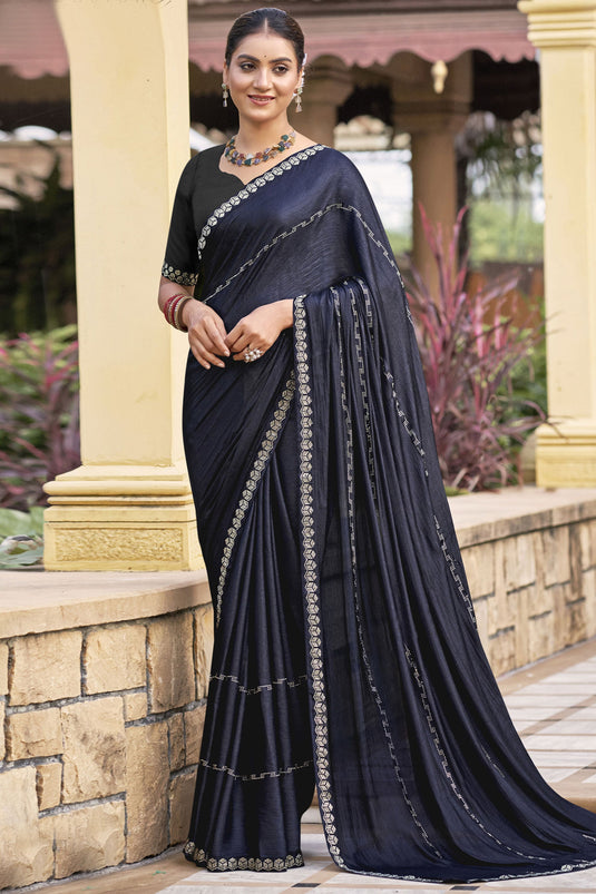 Radiant Navy Blue Color Chiffon Fabric Saree