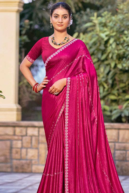 Elegant Magenta Festive Chiffon Fancy Saree