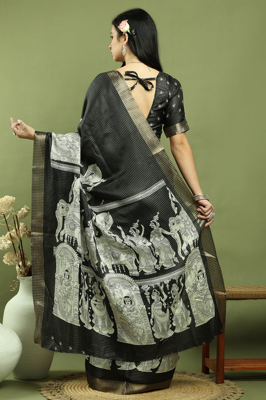 Lovely Black Art Silk Traditional Festive Wear Saree