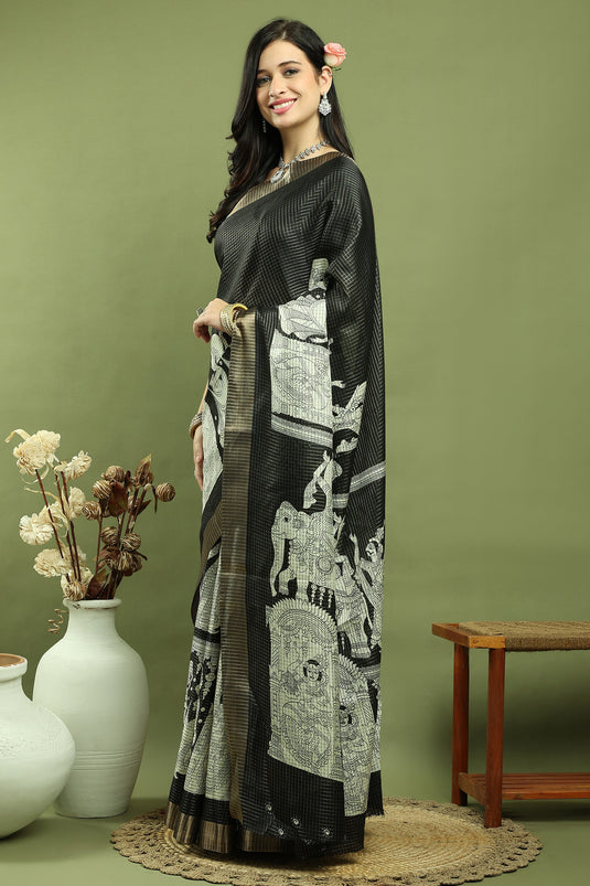 Lovely Black Art Silk Traditional Festive Wear Saree