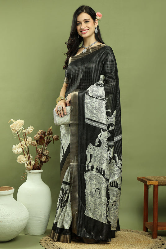 Lovely Black Art Silk Traditional Festive Wear Saree