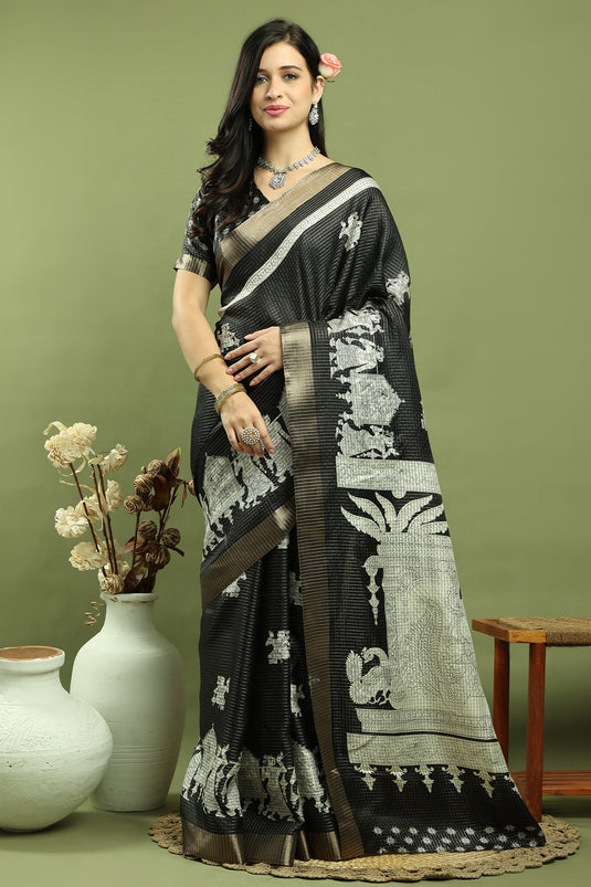 Art Silk Traditional Saree In Black Color