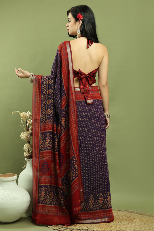 Violet Traditional Art Silk Saree With Beautiful Blouse