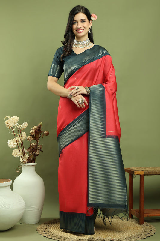 Stunning Red Art Silk Fabric Saree