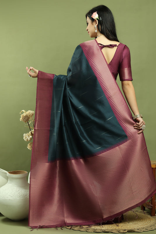 Teal Art Silk Simple Plain Saree