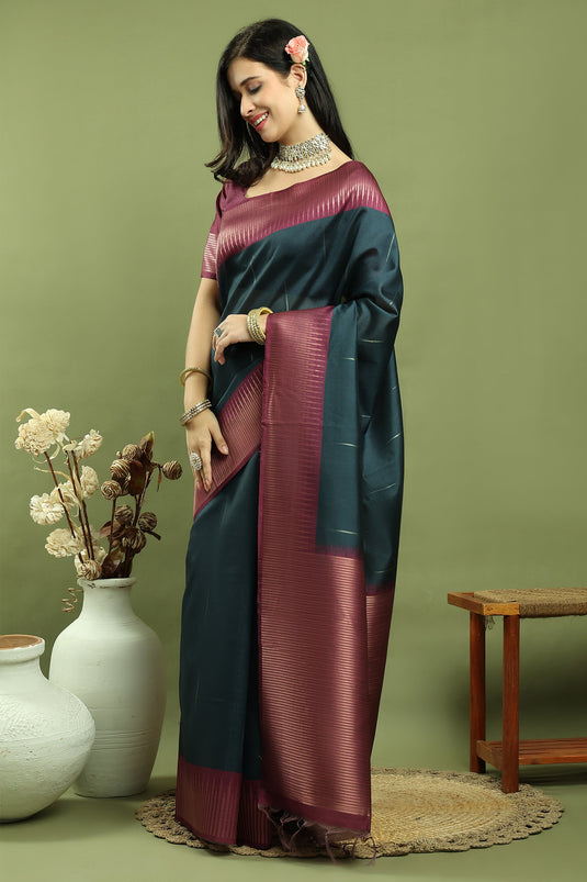 Teal Art Silk Simple Plain Saree