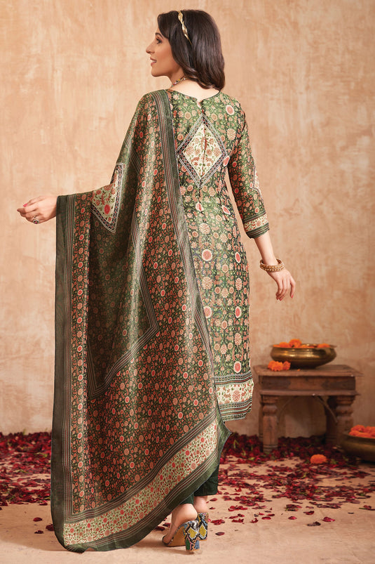 Green Color Suit In Tissue Fabric