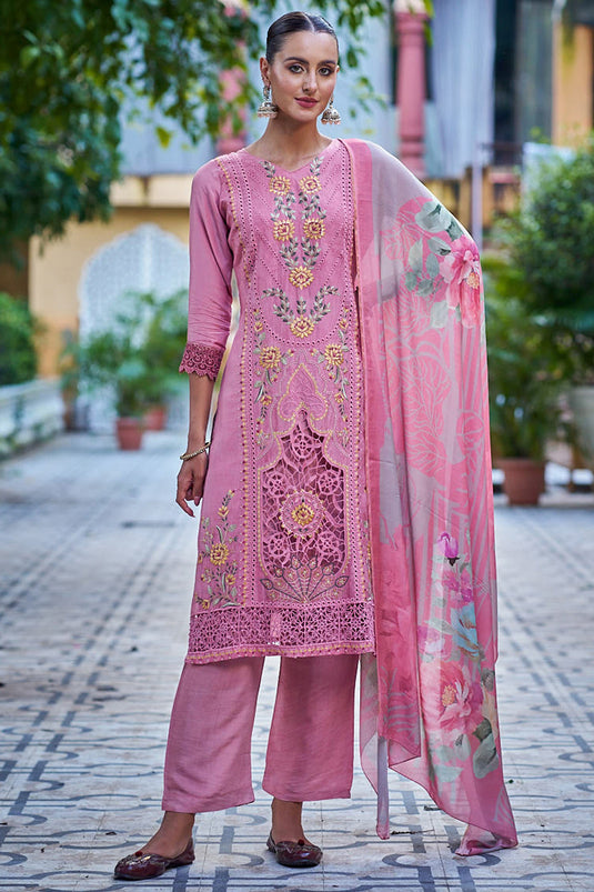 Fancy Embroidered Function Wear Salwar Kameez In Pink Color